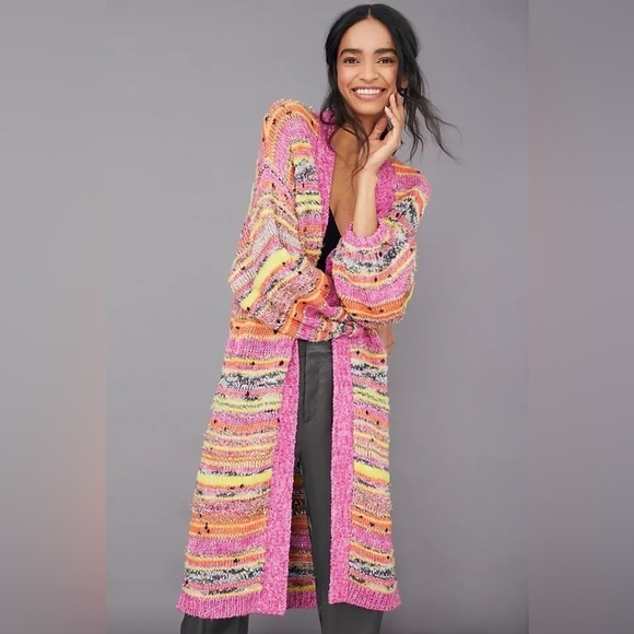 NWT Anthropologie Juliette Space-Dyed Longline Cardigan Duster Knit Kimono - Picture 1 of 6